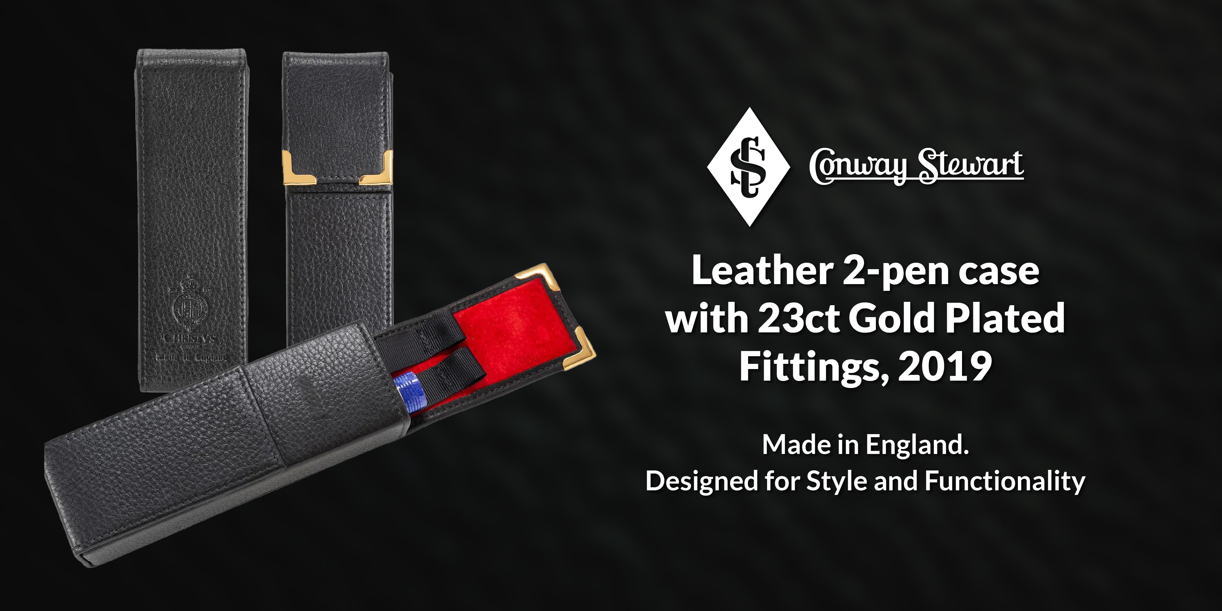 Leather 2-pen case with 23ct Gold Plated Fittings, 2019 - Conway Stewart Leather 2-pen case with 23ct Gold Plated Fittings, 2019 - Conway Stewart