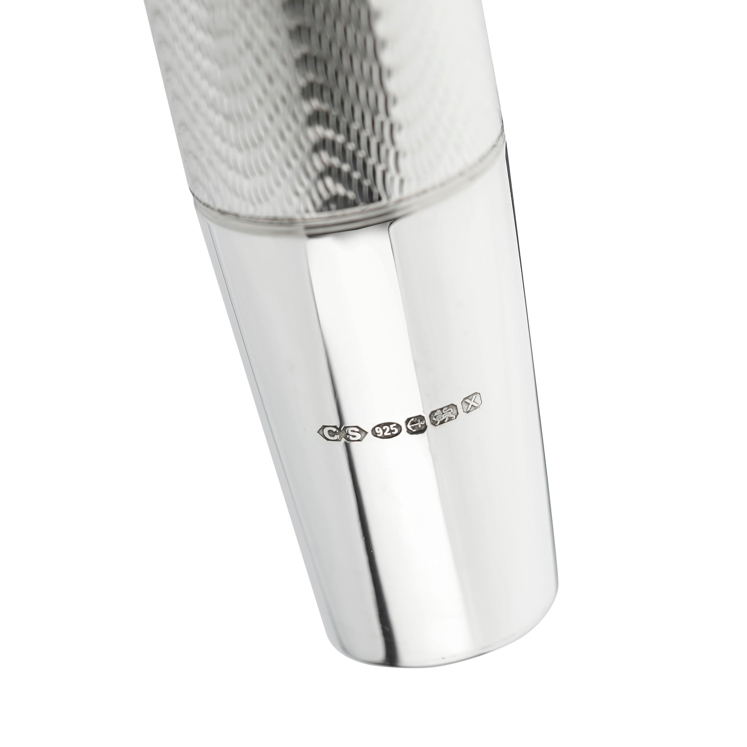 Hallmark close-up on the sterling silver barrel of the Accountant's Pen