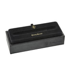 Conway Stewart pen presentation box, black case with gold branding, shown closed