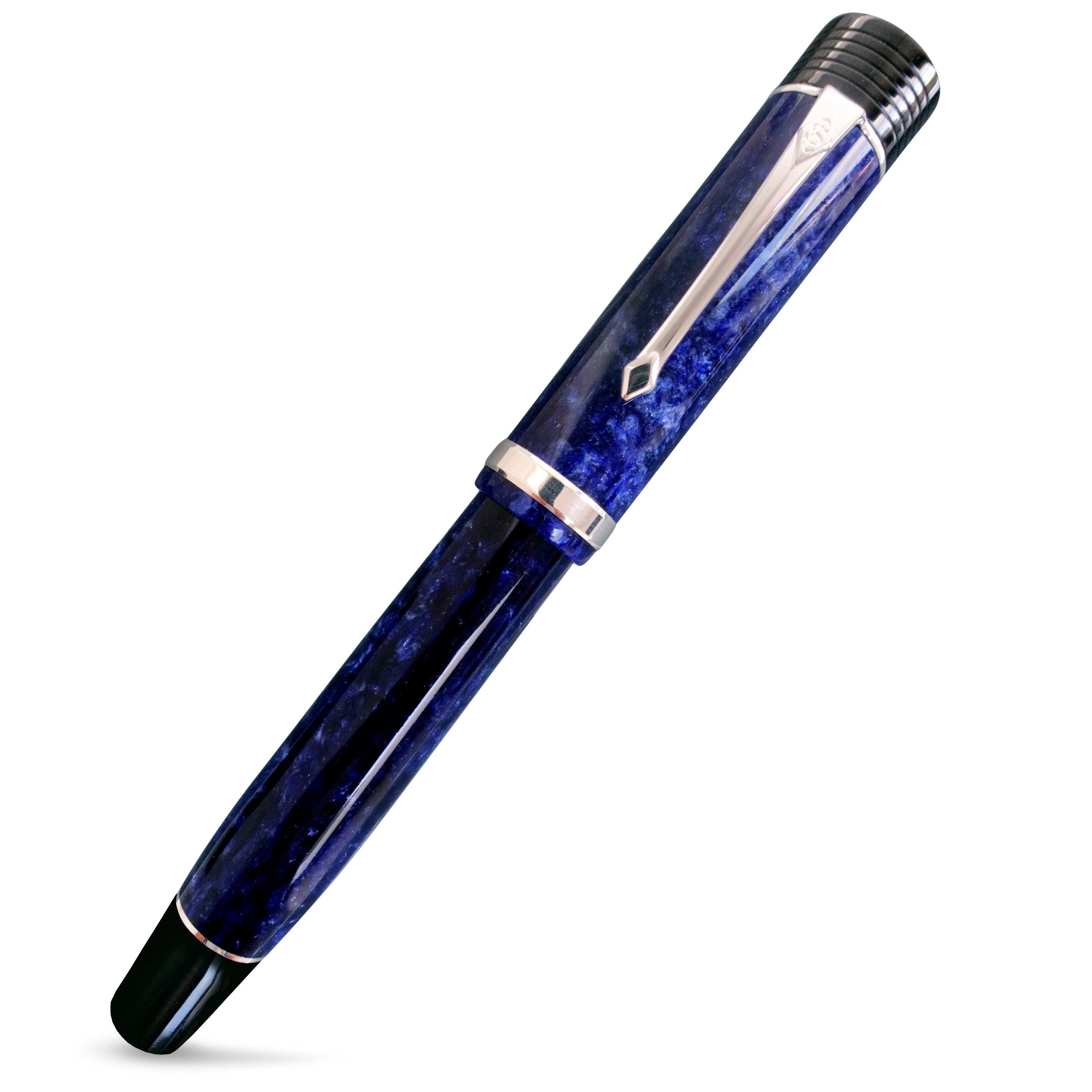 Conway Stewart Churchill Blue Stardust rollerball capped, sparkling blue resin with gold trim