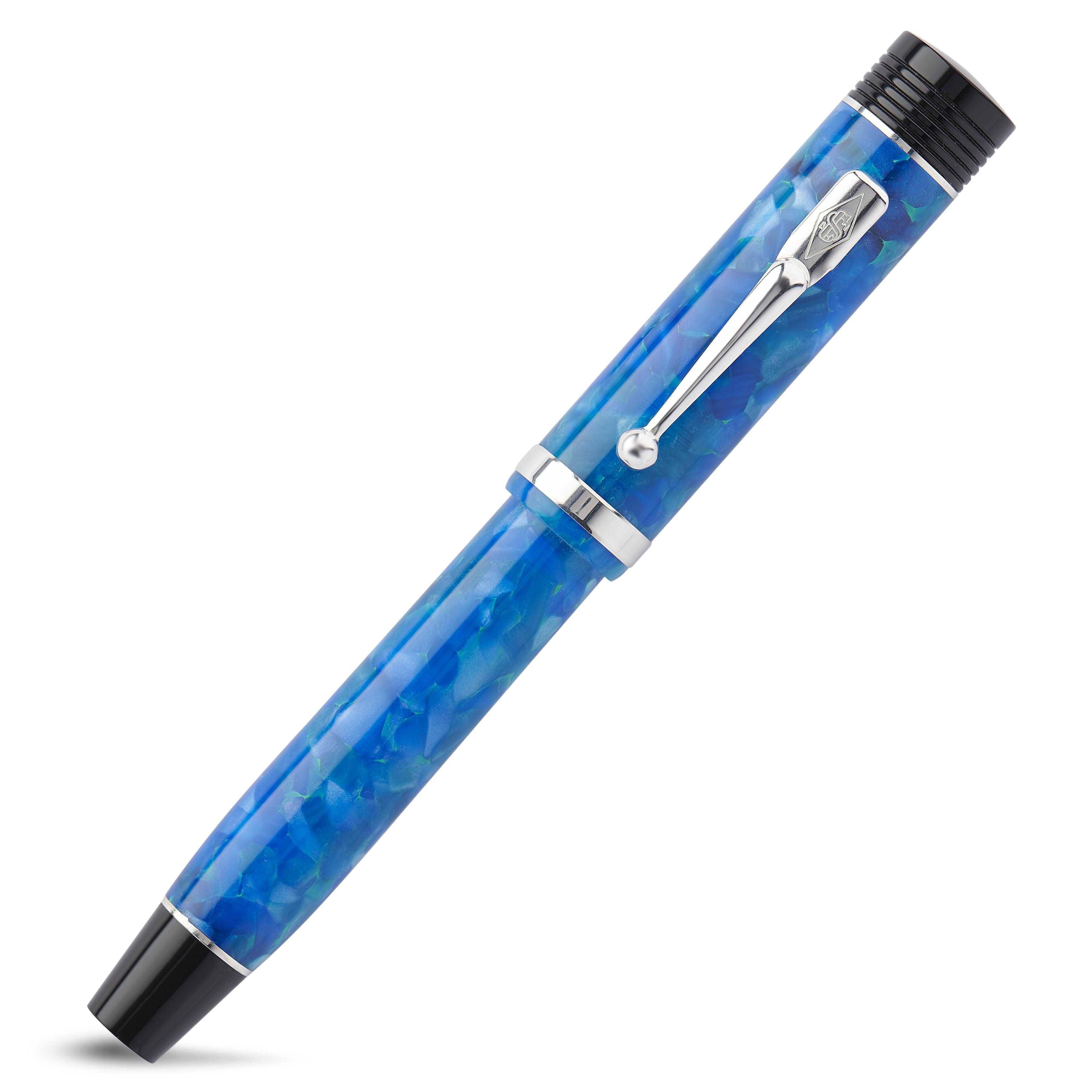 Conway Stewart Churchill Ceruleum Blue rollerball capped, vivid blue marbled resin