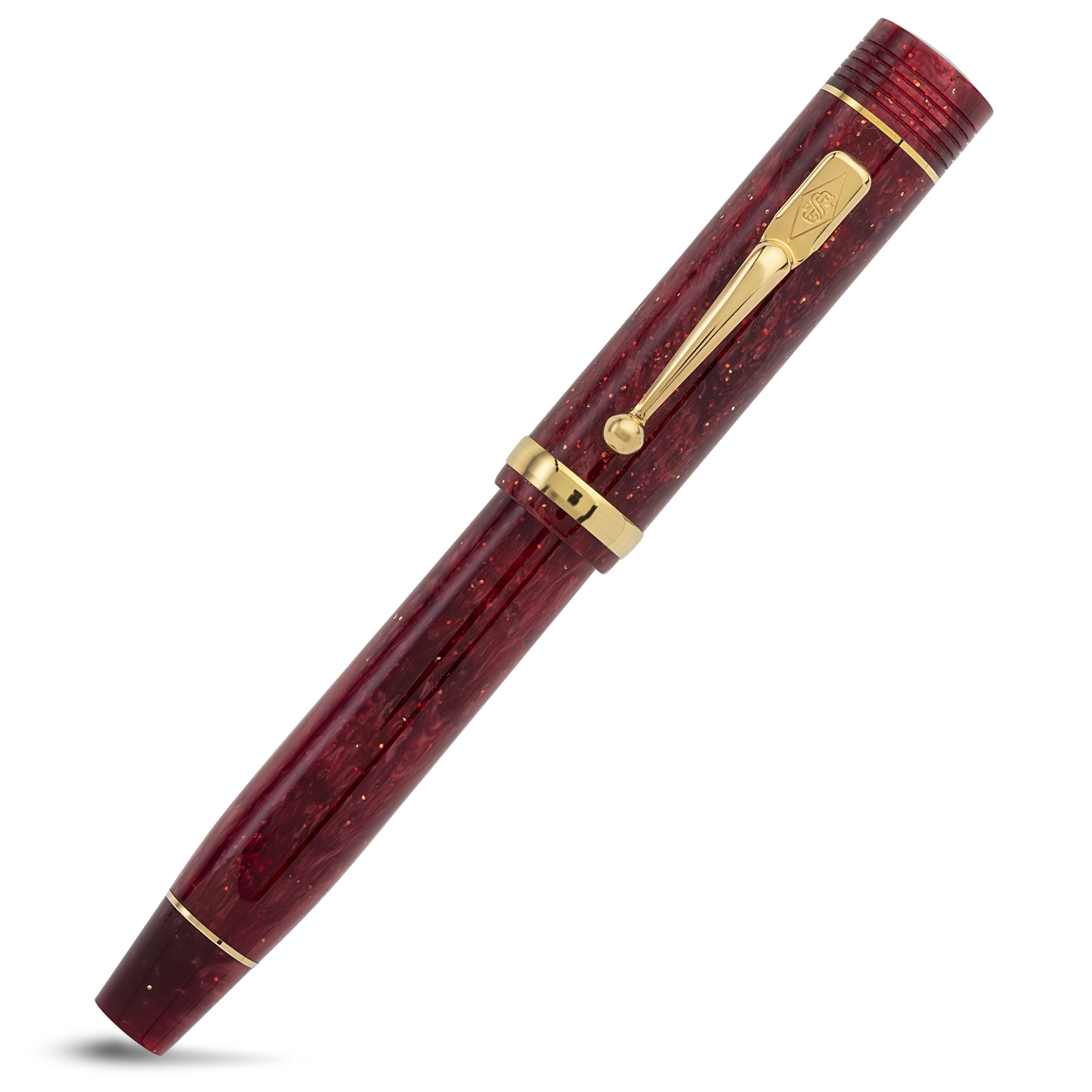 Conway Stewart Churchill Red Stardust rollerball capped, sparkling red resin with gold trim