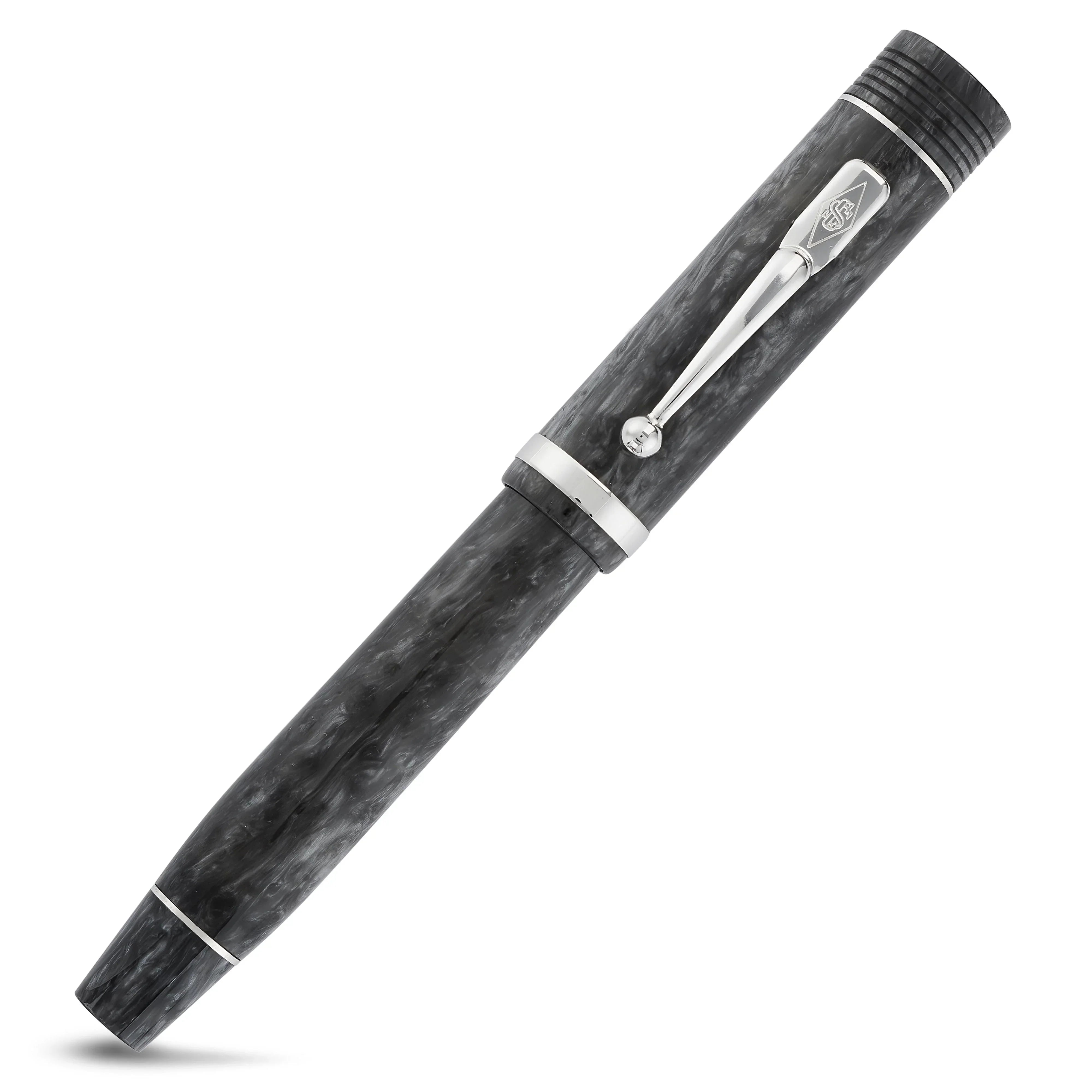 Conway Stewart Churchill Silver Storm rollerball capped, swirling grey and silver resin