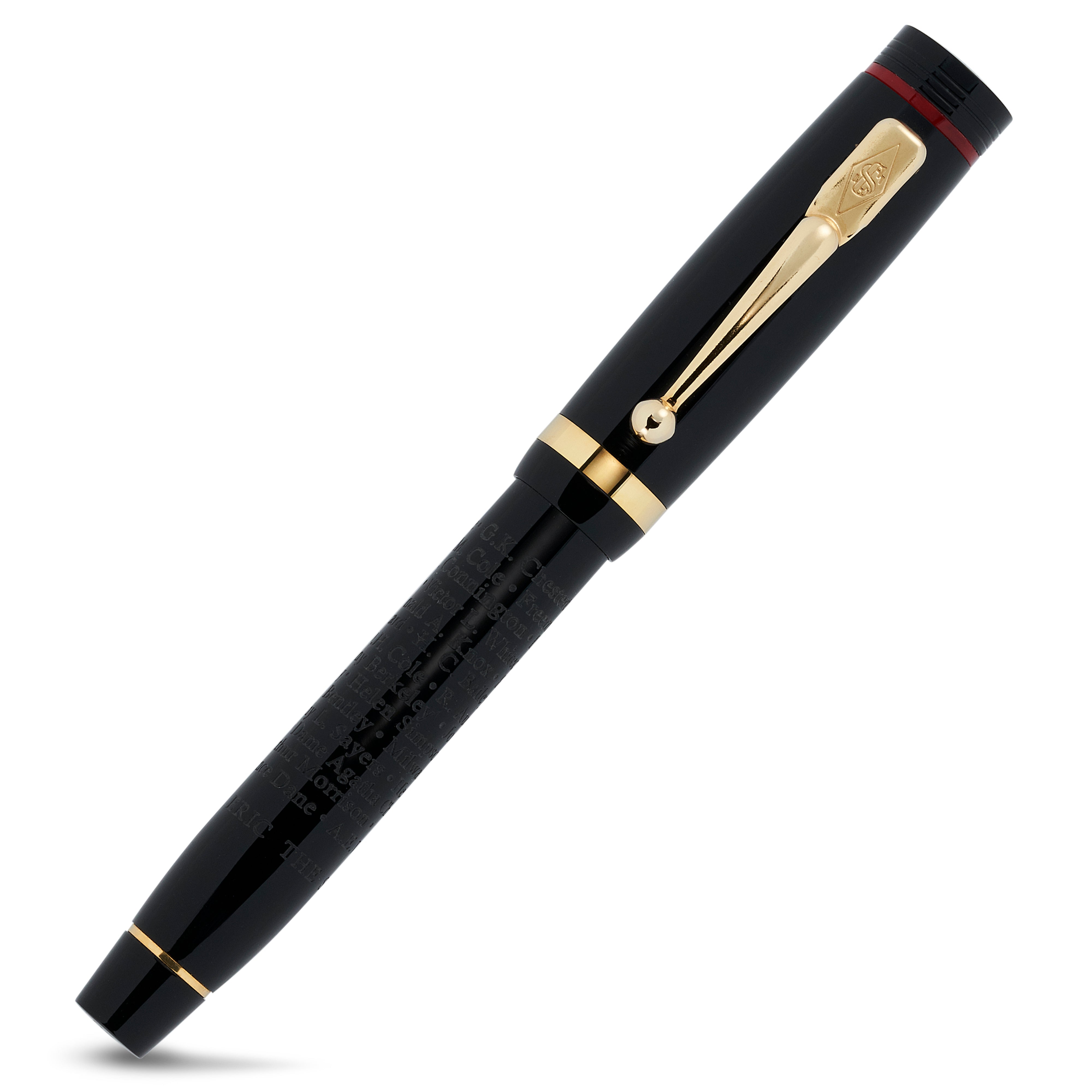 Detection Club Pen rollerball capped, black resin with gold trim