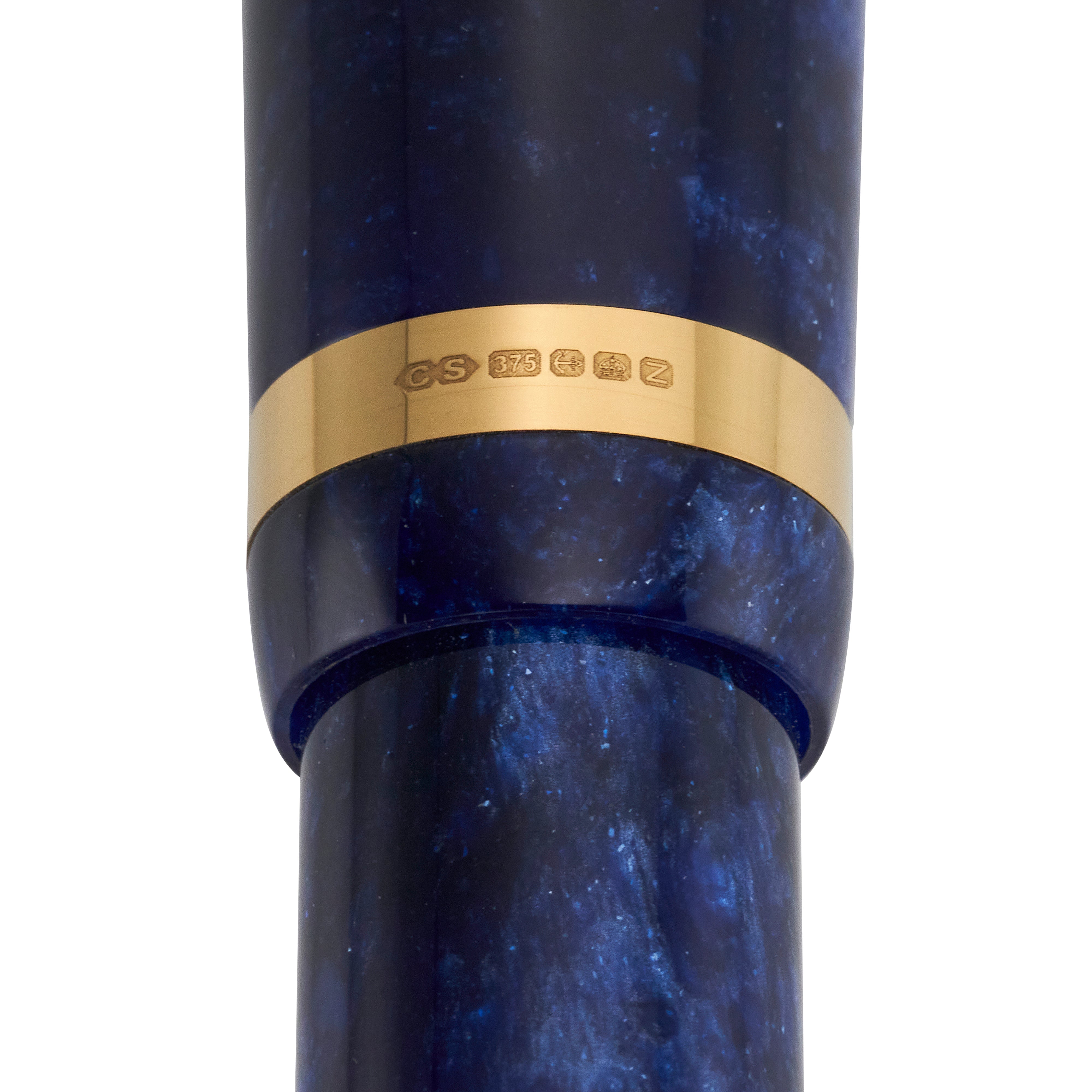 Close-up of the hallmarked cap band on the Lady Churchill Blue Stardust