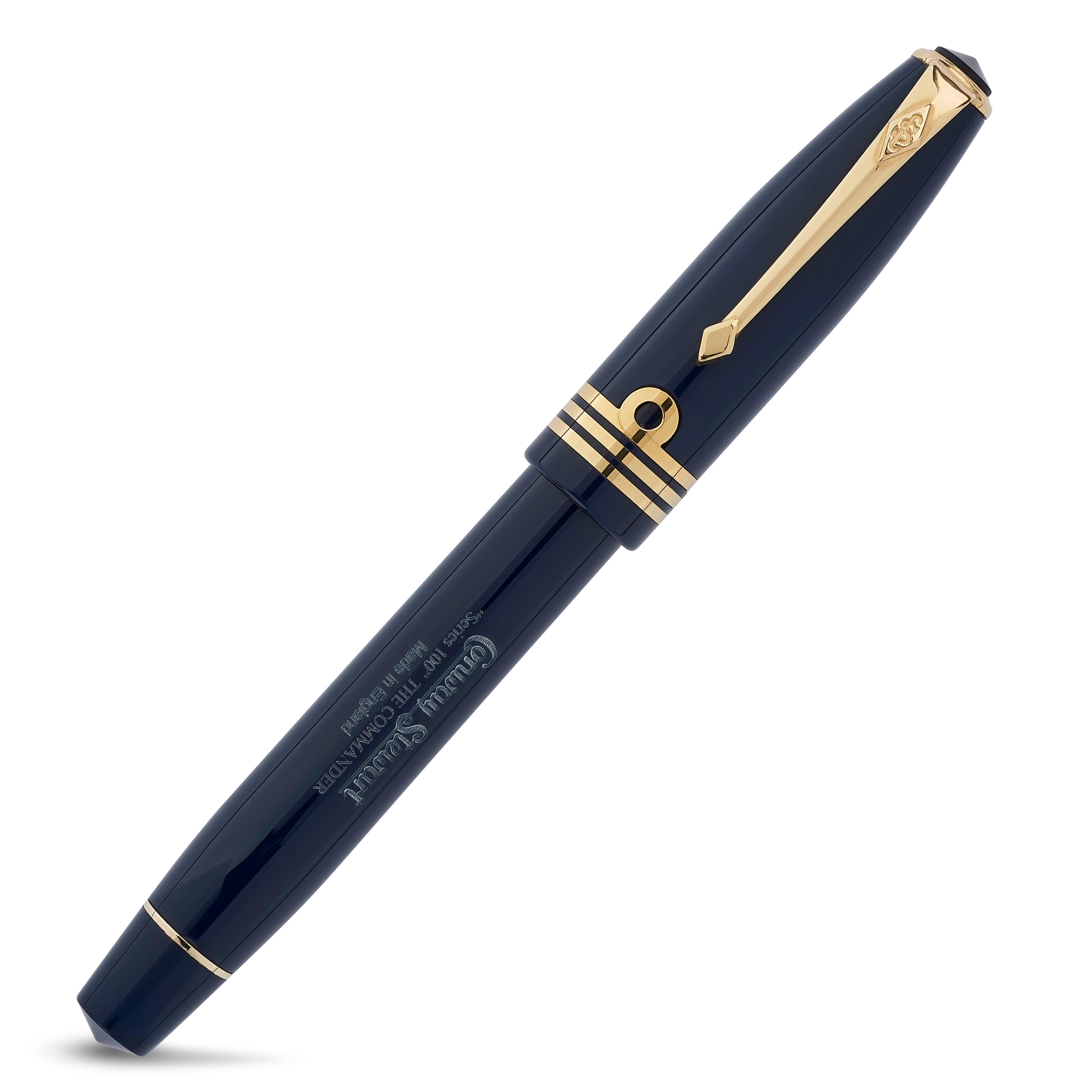 Series 100 Commander rollerball capped, reverse angle showing gold commander rings on the cap