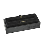 Open black Conway Stewart presentation box with velvet pen tray, shown empty