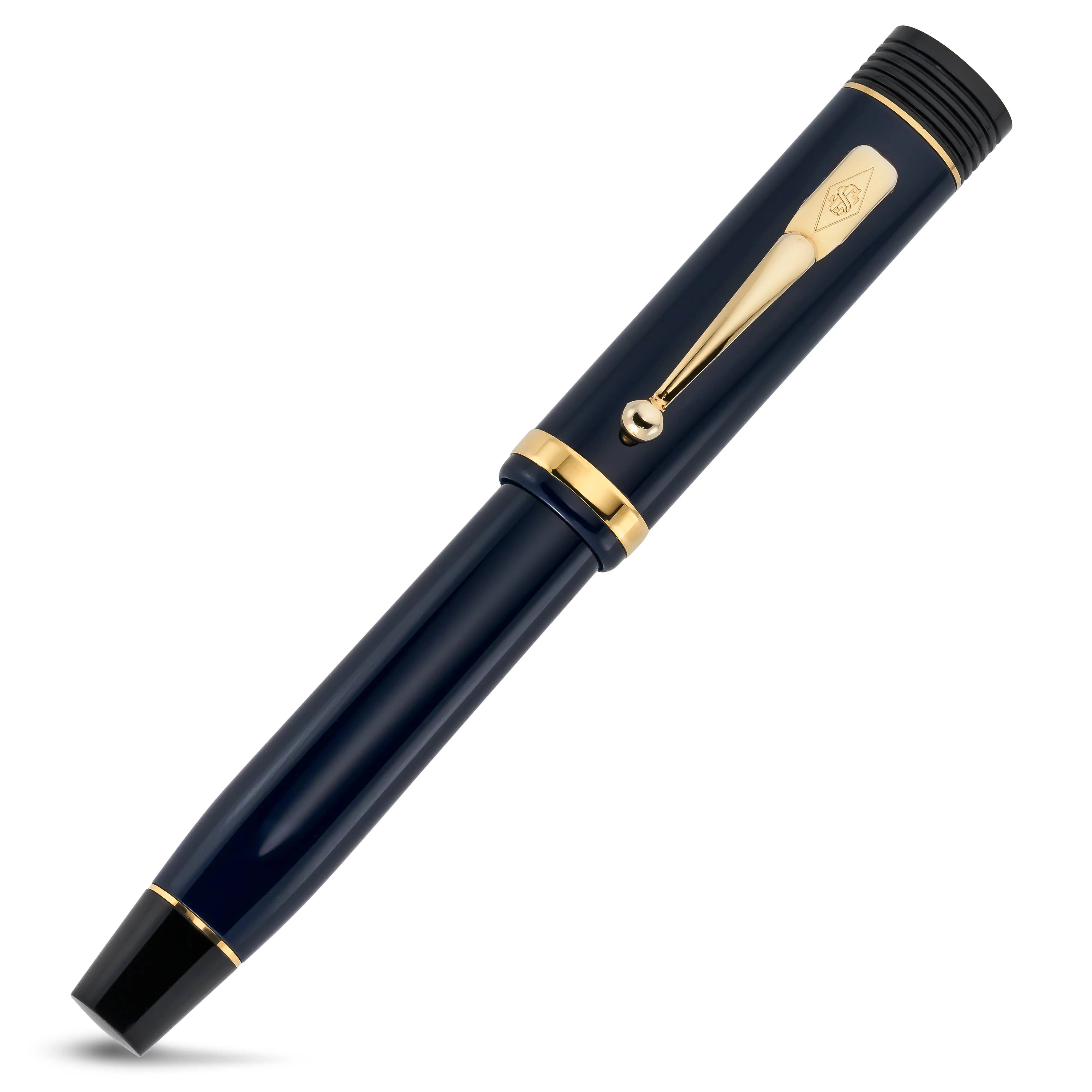 The Pol Roger 175th Anniversary rollerball capped, deep blue resin with gold trim