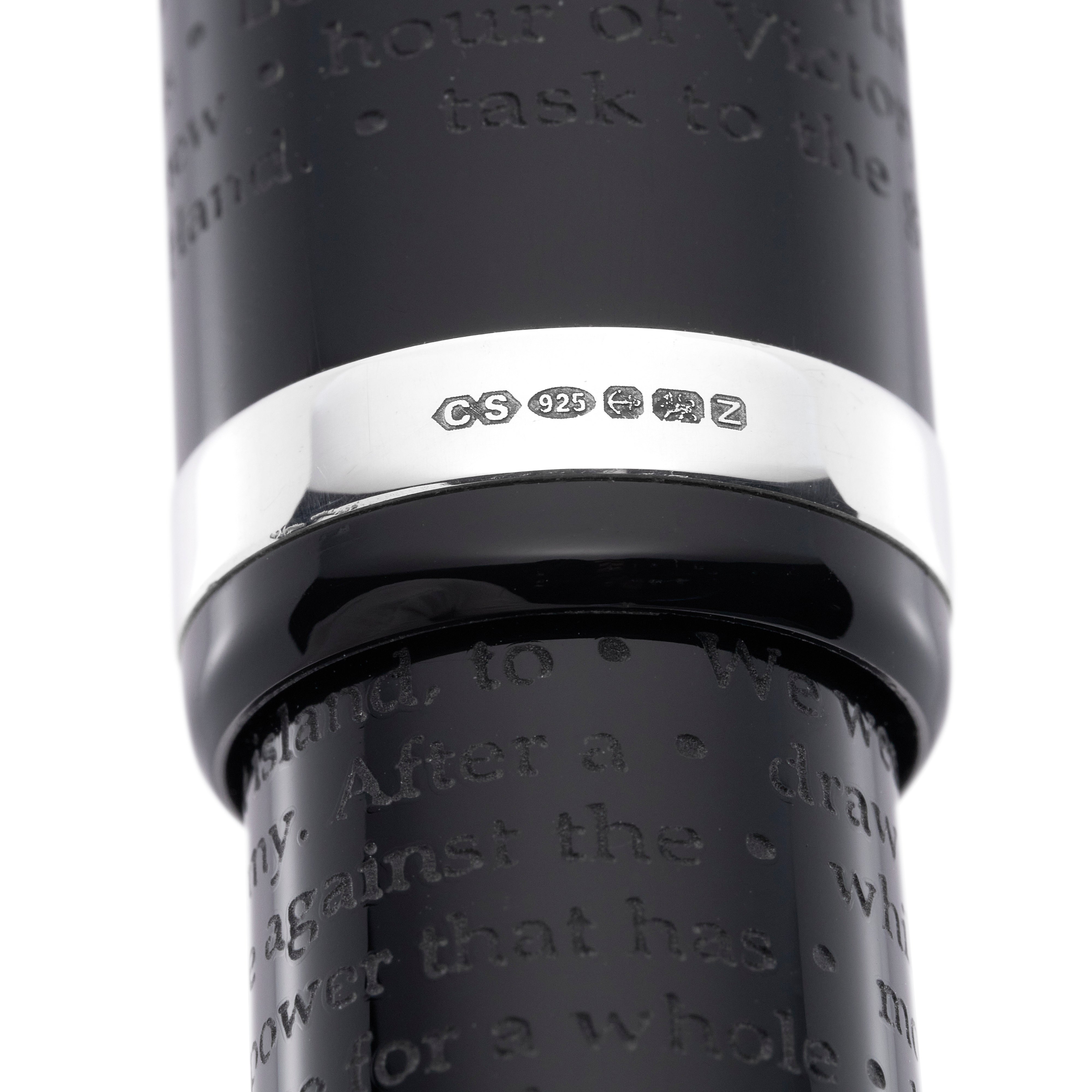 Close-up of the hallmarked sterling silver band on the VE-Day 80th Anniversary Pen